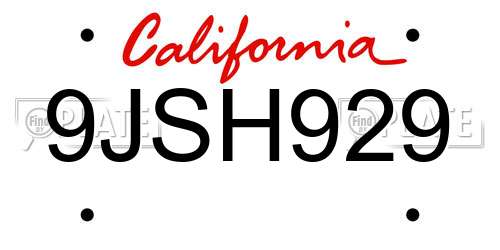 9JSH929 California License Plate