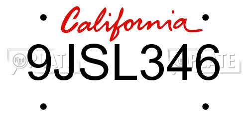 9JSL346 California License Plate