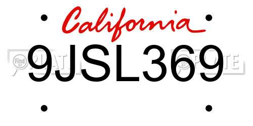 9JSL369 California License Plate
