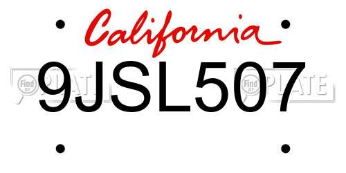 9JSL507 California License Plate