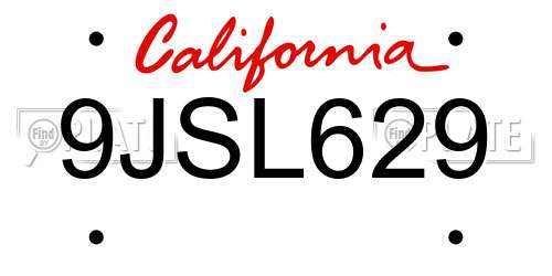9JSL629 California License Plate