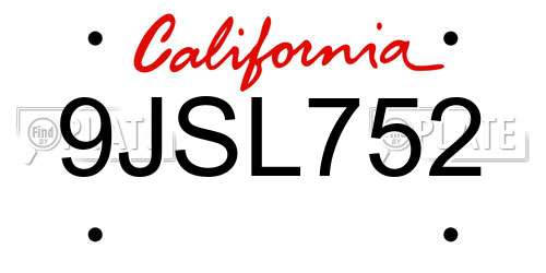 9JSL752 California License Plate