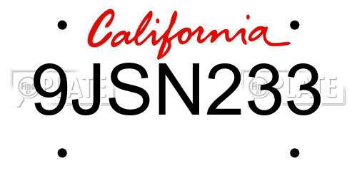 9JSN233 California License Plate