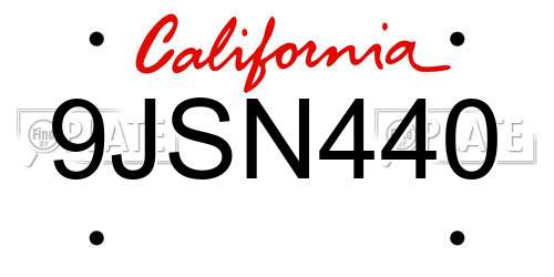 9JSN440 California License Plate