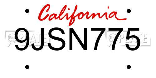 9JSN775 California License Plate