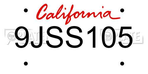 9JSS105 California License Plate