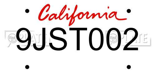 9JST002 California License Plate