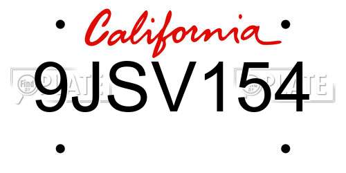 9JSV154 California License Plate