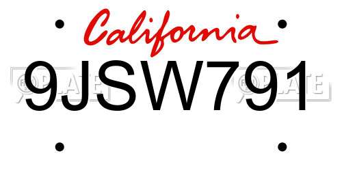 9JSW791 California License Plate