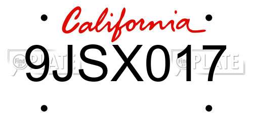 9JSX017 California License Plate