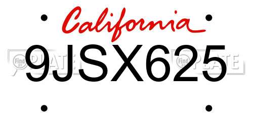 9JSX625 California License Plate