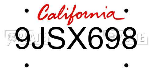 9JSX698 California License Plate