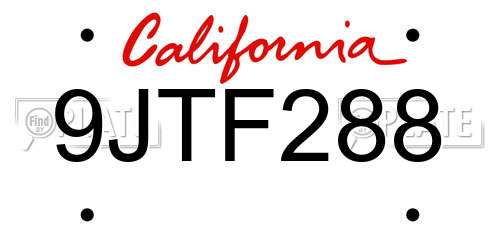 9JTF288 California License Plate