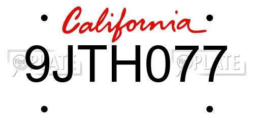 9JTH077 California License Plate