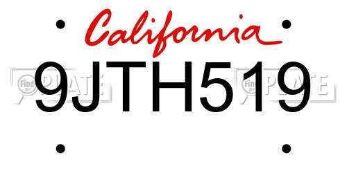 9JTH519 California License Plate