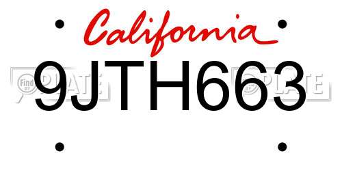 9JTH663 California License Plate