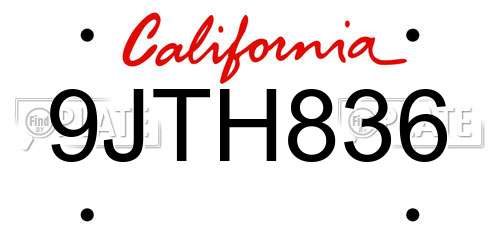 9JTH836 California License Plate