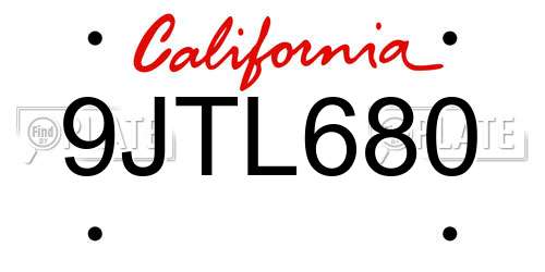 9JTL680 California License Plate