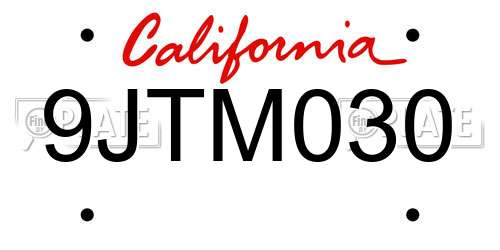 9JTM030 California License Plate