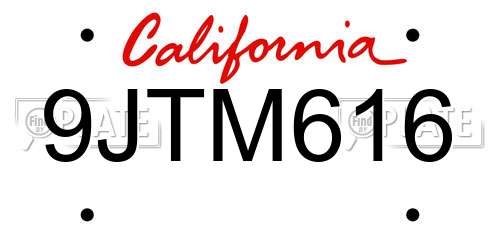 9JTM616 California License Plate
