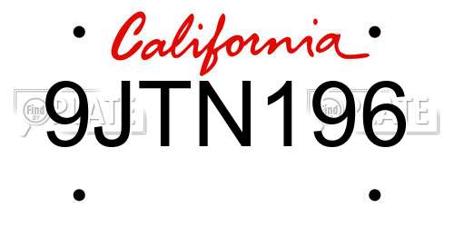 9JTN196 California License Plate