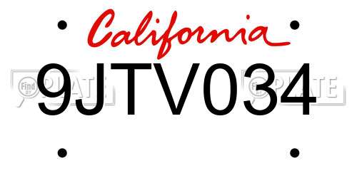 9JTV034 California License Plate