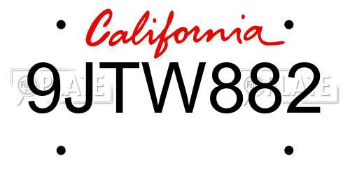 9JTW882 California License Plate