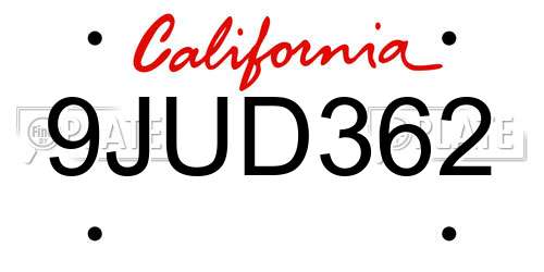 9JUD362 California License Plate