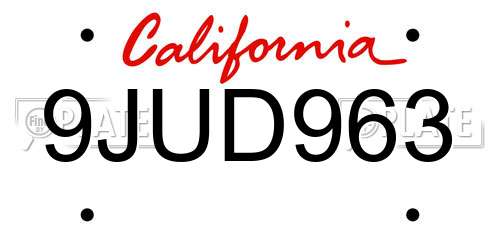 9JUD963 California License Plate