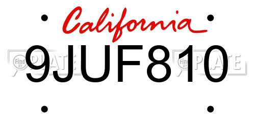 9JUF810 California License Plate