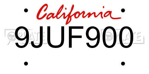 9JUF900 California License Plate