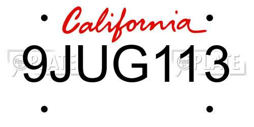 9JUG113 California License Plate