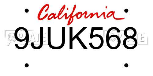 9JUK568 California License Plate
