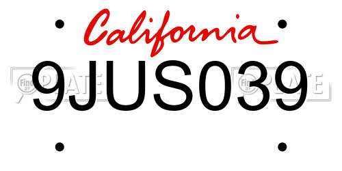 9JUS039 California License Plate