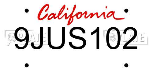 9JUS102 California License Plate