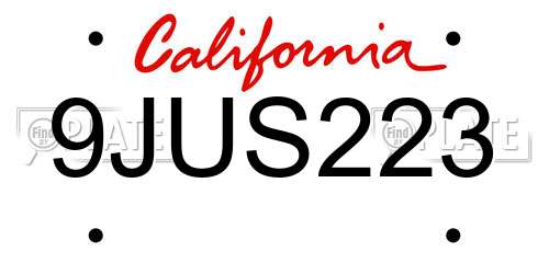 9JUS223 California License Plate