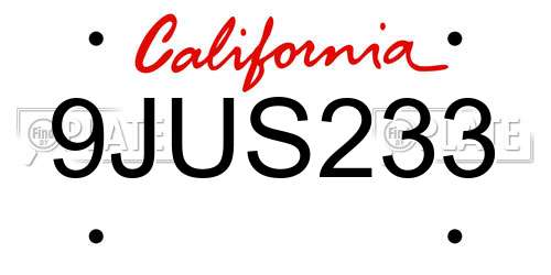 9JUS233 California License Plate