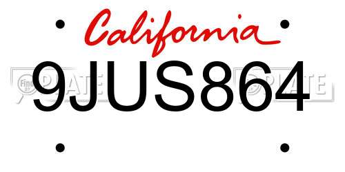9JUS864 California License Plate