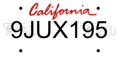 9JUX195 California License Plate