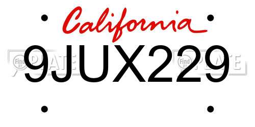 9JUX229 California License Plate