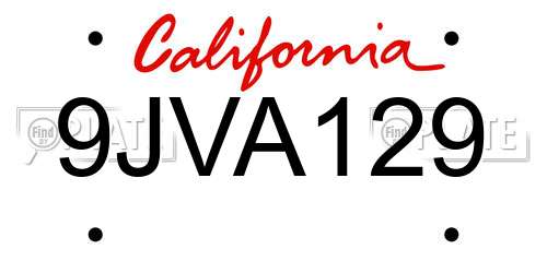 9JVA129 California License Plate