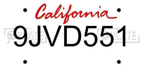 9JVD551 California License Plate