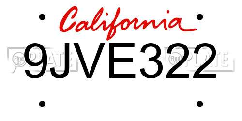 9JVE322 California License Plate