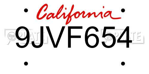 9JVF654 California License Plate
