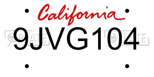 9JVG104 California License Plate