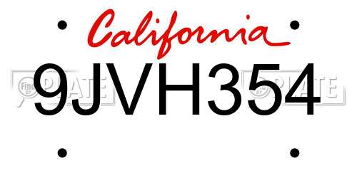 9JVH354 California License Plate