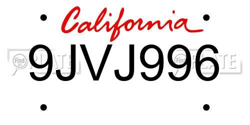 9JVJ996 California License Plate