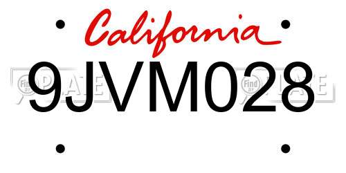 9JVM028 California License Plate