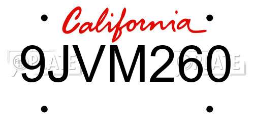 9JVM260 California License Plate