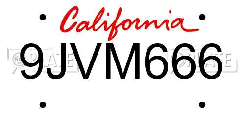 9JVM666 California License Plate